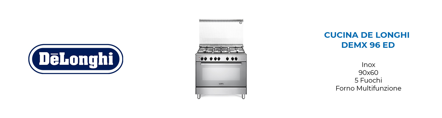 Cucina De Longhi DEMX 96 ED Inox 90x60 5 Fuochi Forno Mult. - Mondo  Elettrodomestici