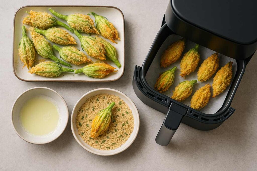 fiori di zucca croccanti e light con albume e pangrattato in friggitrice ad aria fiori di zucca croccanti e light con albume e pangrattato in friggitrice ad aria