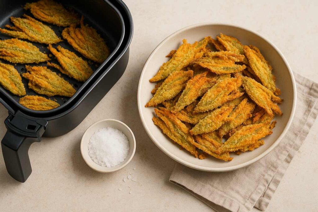 chips di fiori di zucca in friggitrice ad aria chips di fiori di zucca in friggitrice ad aria