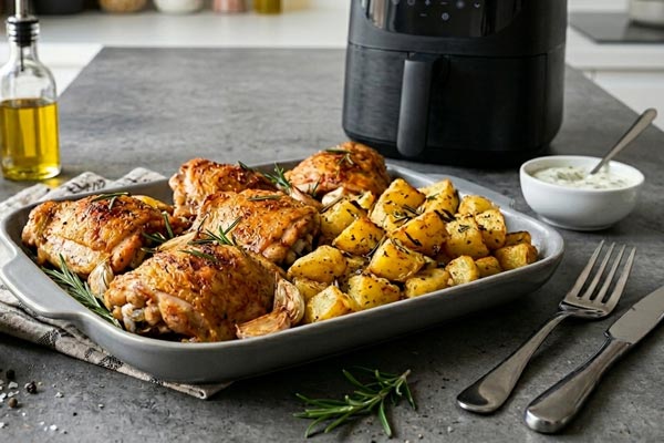 pollo e patate in friggitrice ad aria pollo e patate in friggitrice ad aria